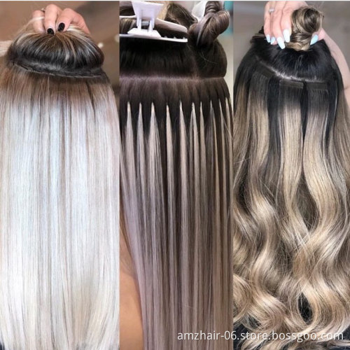 12A Grade Mink Russian Remy Virgin Human Hair Extension Keratin Micro Ring Stick I Tip Flat Tip Double Drawn Hair Extensions